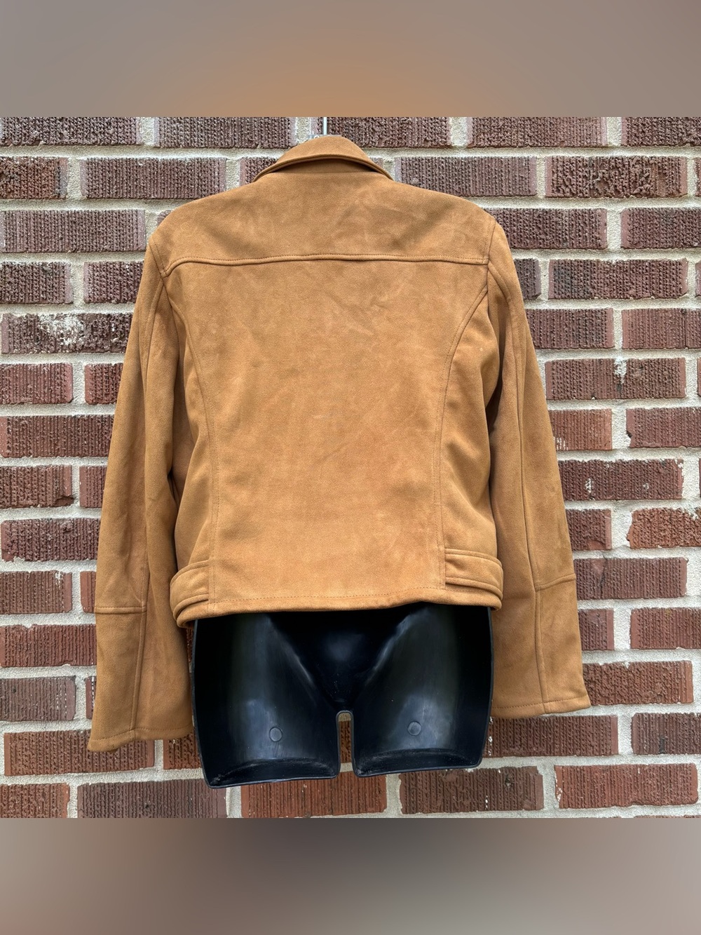 Topshop Women’s Sz 8 Faux leather metal zippers camel moto jacket - Picture 5 of 11